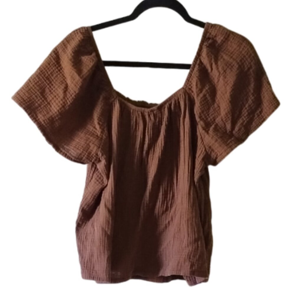 Joyspun Brand, Size Large Women's Peasant Top, Brown with Bell Sleeves